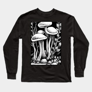 INK BLACK AND WHITE BUNCH OF MUSHROOMS Long Sleeve T-Shirt